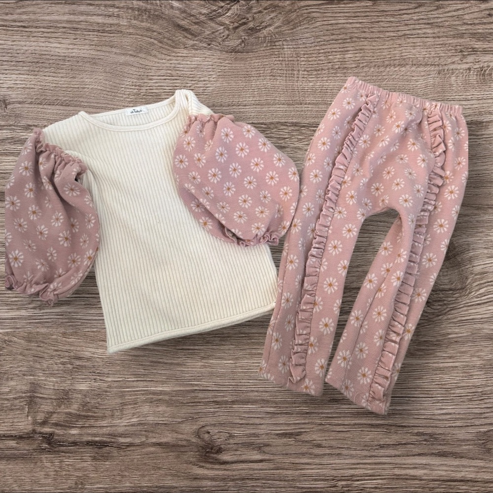 Cream Top and Pink Floral Pants Set